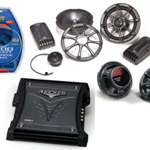 HA-A400.4 Alloy 4 Channel 800W Range Speaker Sub Amplifier, Kicker 46CSC54 5 1/4″ Coaxial Range Stereo Speakers and Kicker 43DSC